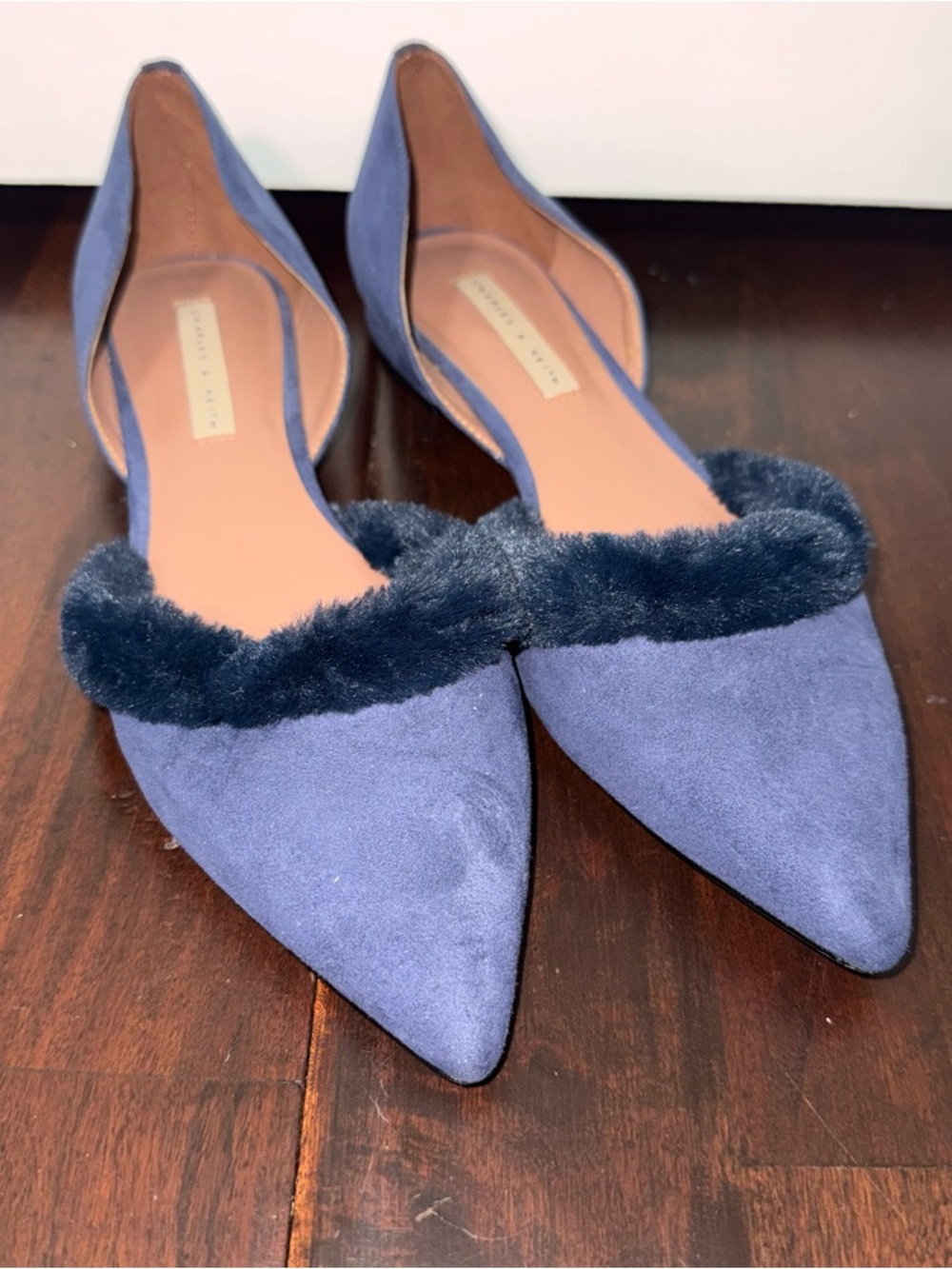 Charles & Keith D’Orsay Flats Blue With Fuzzy Top Women’s Size 36